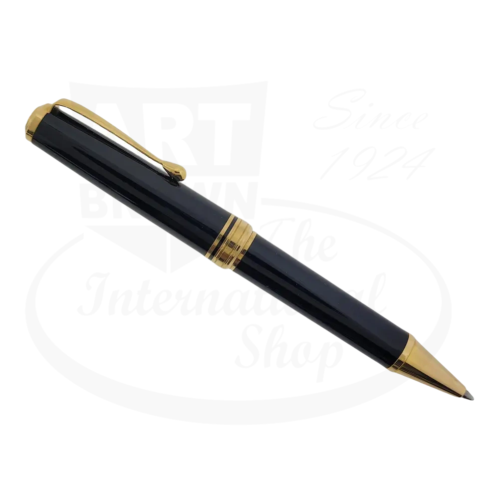 Unbranded refurbished ballpoint pen in black resin with gold finish