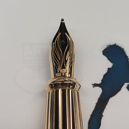 S.T. Dupont Line D Eternity Dragon Scale Guilloche Blue & Rose Gold Fountain Pen, 420030L gold nib close-up gallery 4