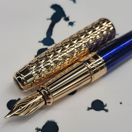S.T. Dupont Line D Eternity Dragon Scale Guilloche Blue & Rose Gold Fountain Pen, 420030L