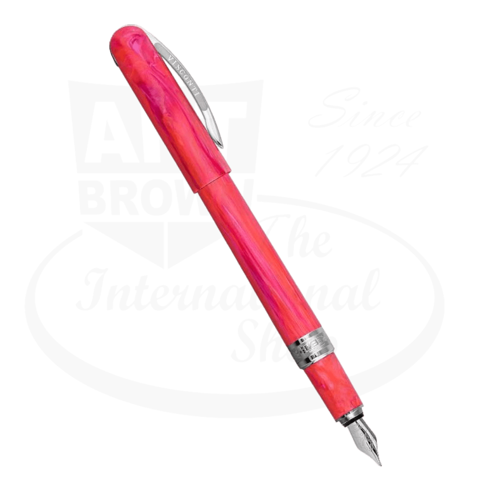 visconti breeze fountain pen in cherry pink with steel finish