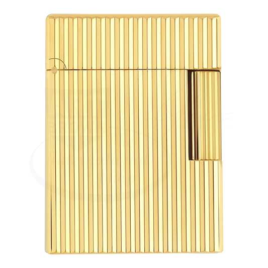 S.T. Dupont Ligne 1 Vertical Line Guilloche lighter in gold with vertical guilloche pattern and soft flame mechanism