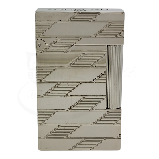 S.T. Dupont Ligne 2 Perfect Cling Monogram 1872 palladium soft flame lighter with engraved diagonal pattern