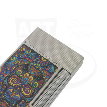 S.T. Dupont Ligne 2 C16393-D1 microdiamond silver lighter with colorful Mexico skull enamel design