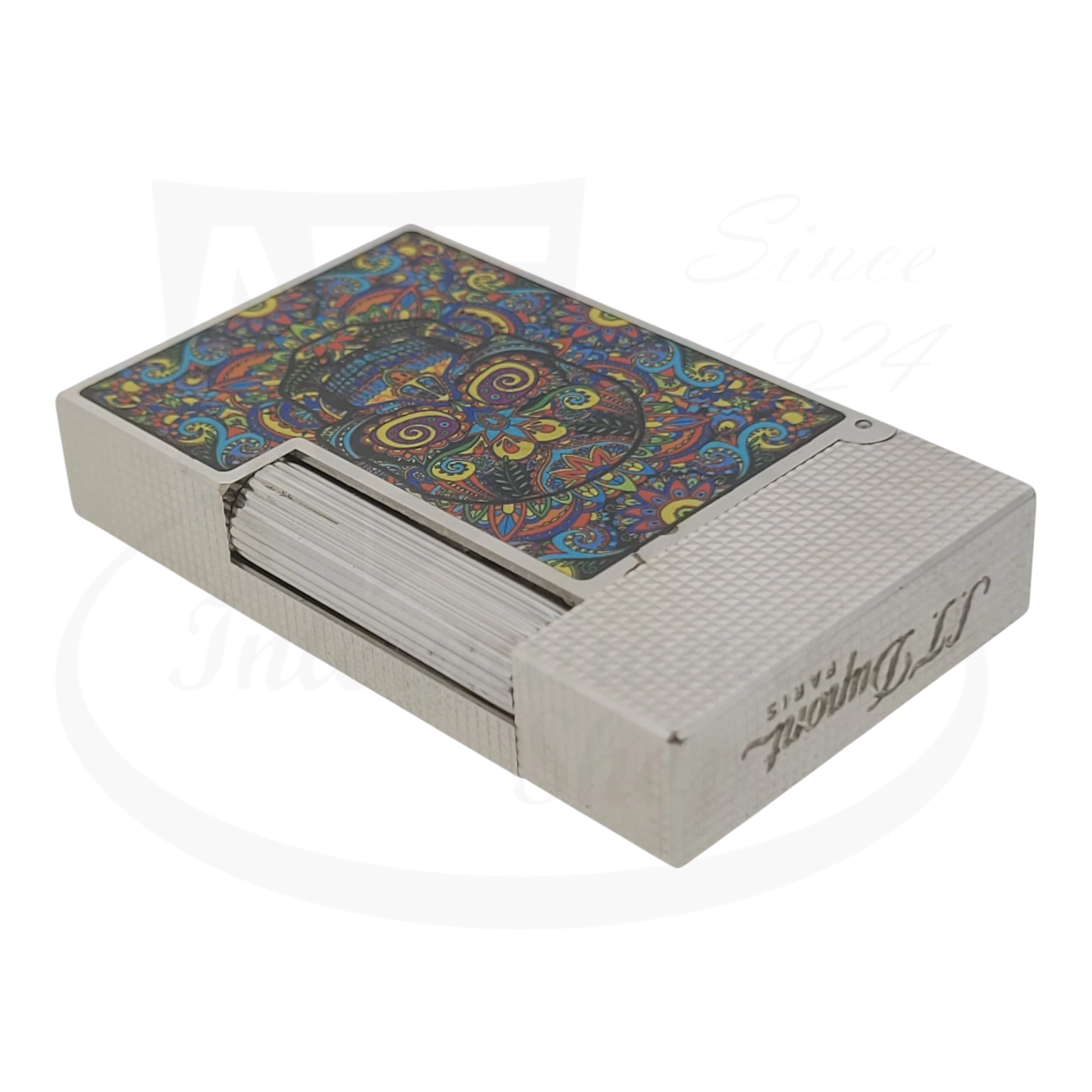 S.T. Dupont Ligne 2 C16393-D1 silver metal case with colorful microdiamond detailed decorative lid