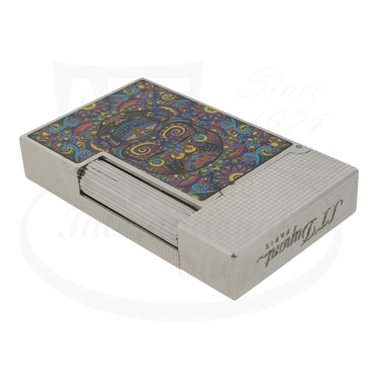 S.T. Dupont Ligne 2 C16393-D1 silver metal case with colorful microdiamond detailed decorative lid