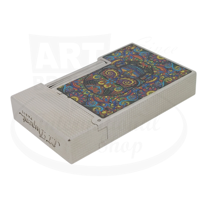 S.T. Dupont Ligne 2 C16393-D1 silver metal lighter with colorful intricate microdiamond etched Mexico design panel