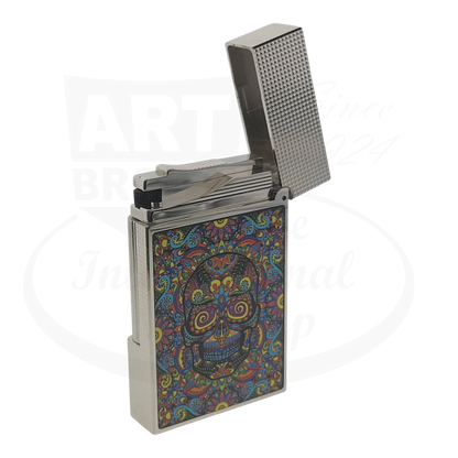 S.T. Dupont Ligne 2 C16393-D1 metal lighter with multicolor Day of the Dead skull microdiamond pattern panel