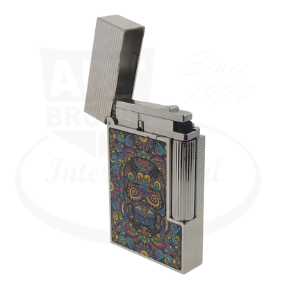 S.T. Dupont Ligne 2 C16393-D1 metal lighter with microdiamond silver finish and colorful skull enamel design