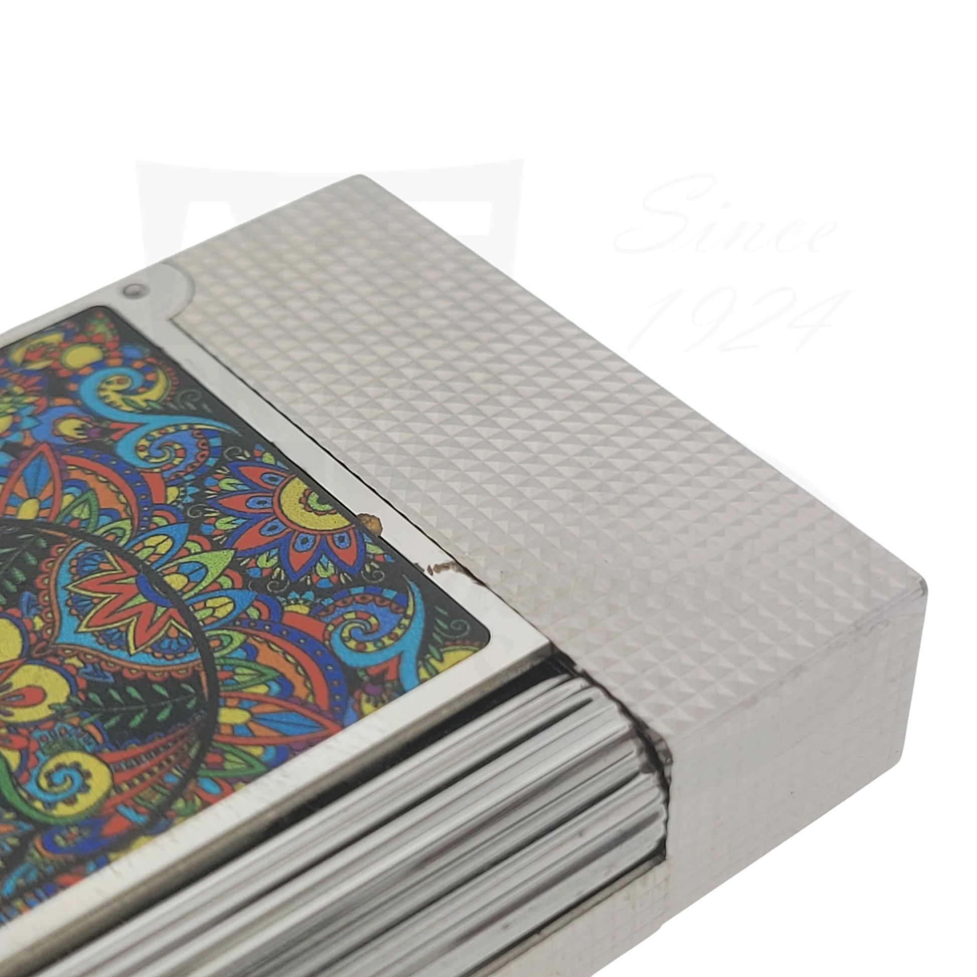 S.T. Dupont Ligne 2 C16393-D1 Microdiamond silver metal lighter with colorful intricate Mexico design panel