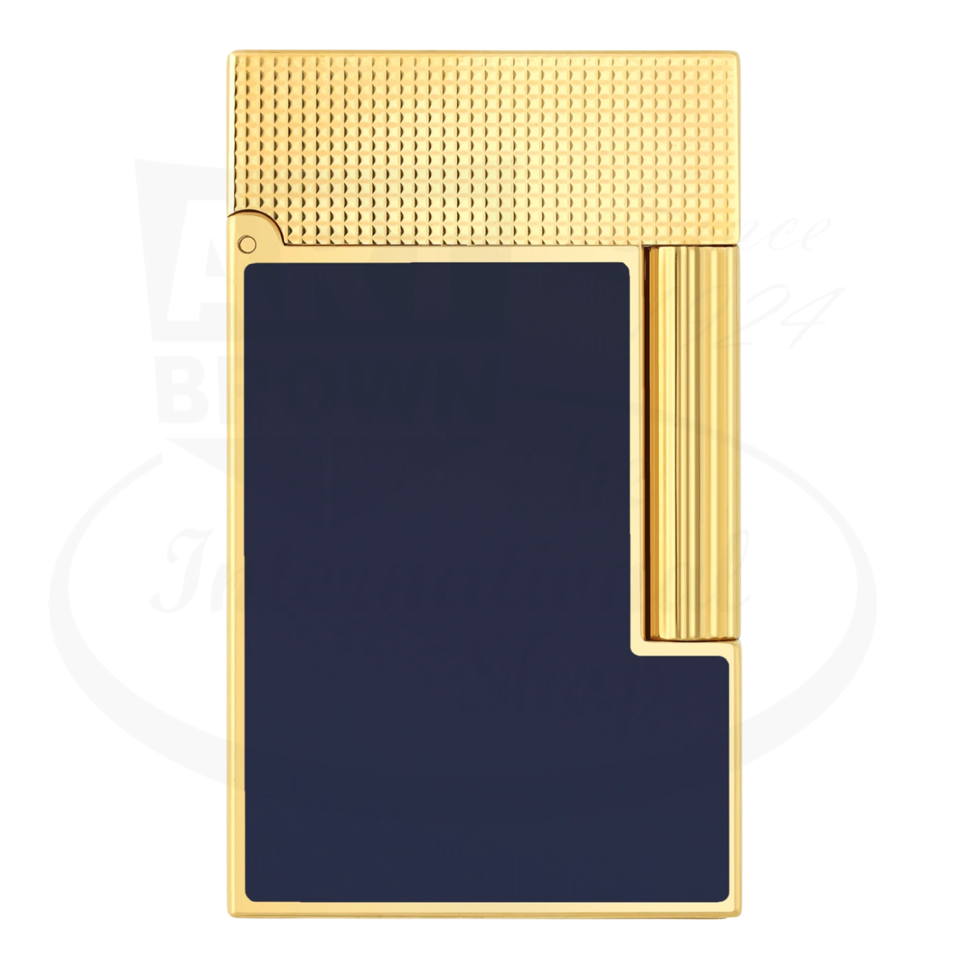 S.T. Dupont Ligne 2 Perfect Cling Blue Lacquer and Gold C16457 gold lighter with blue lacquer and guilloche pattern