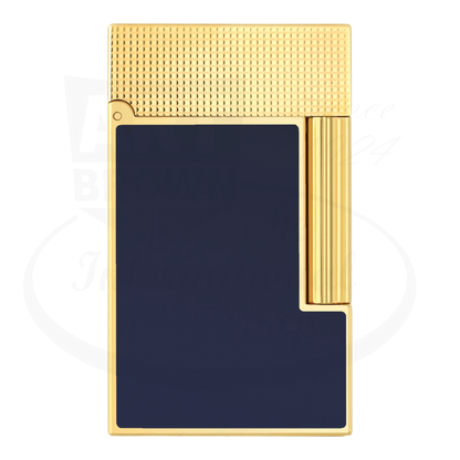 S.T. Dupont Ligne 2 Perfect Cling Blue Lacquer and Gold C16457 gold lighter with blue lacquer and guilloche pattern