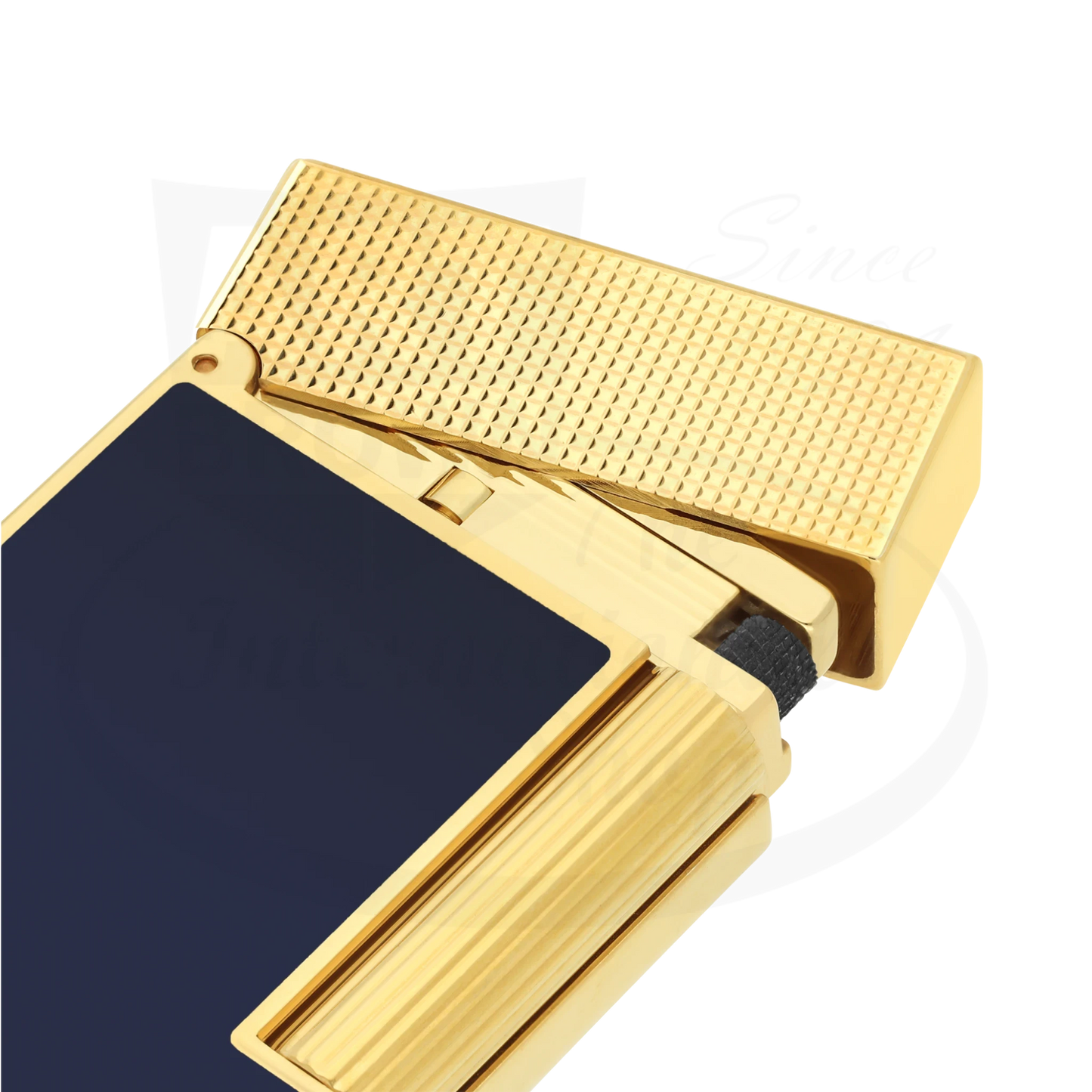 S.T. Dupont Ligne 2 Perfect Cling Blue Lacquer and Gold C16457 gold guilloche lighter with blue lacquer finish, compact design