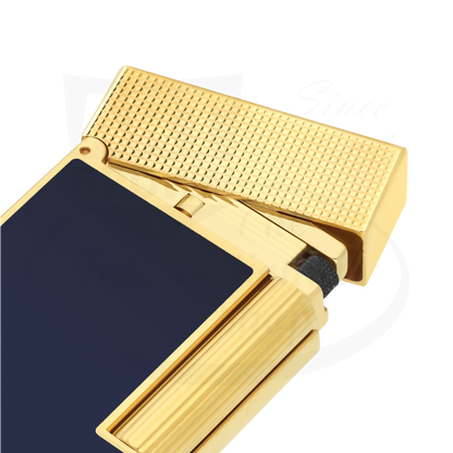 S.T. Dupont Ligne 2 Perfect Cling Blue Lacquer and Gold C16457 gold guilloche lighter with blue lacquer finish, compact design