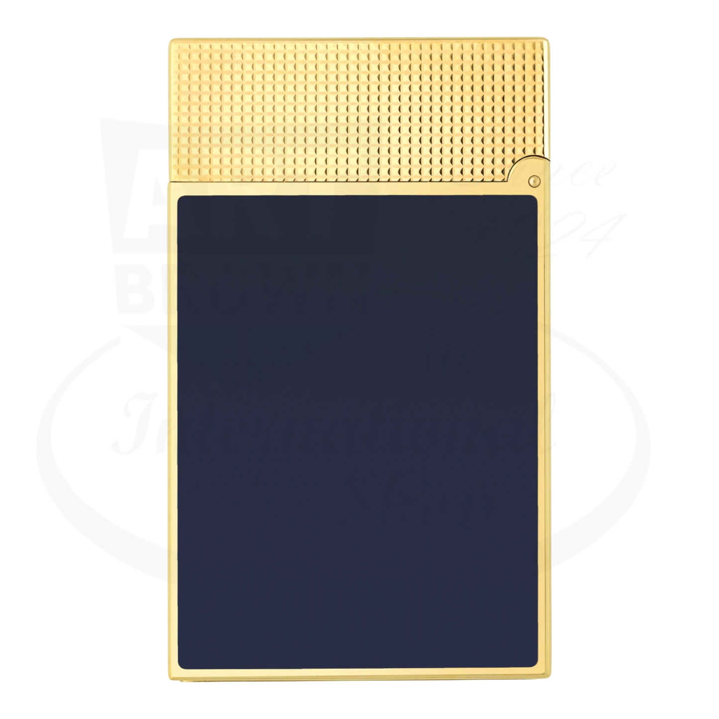 S.T. Dupont Ligne 2 Perfect Cling Blue Lacquer and Gold C16457 gold and blue lacquer lighter with guilloche pattern
