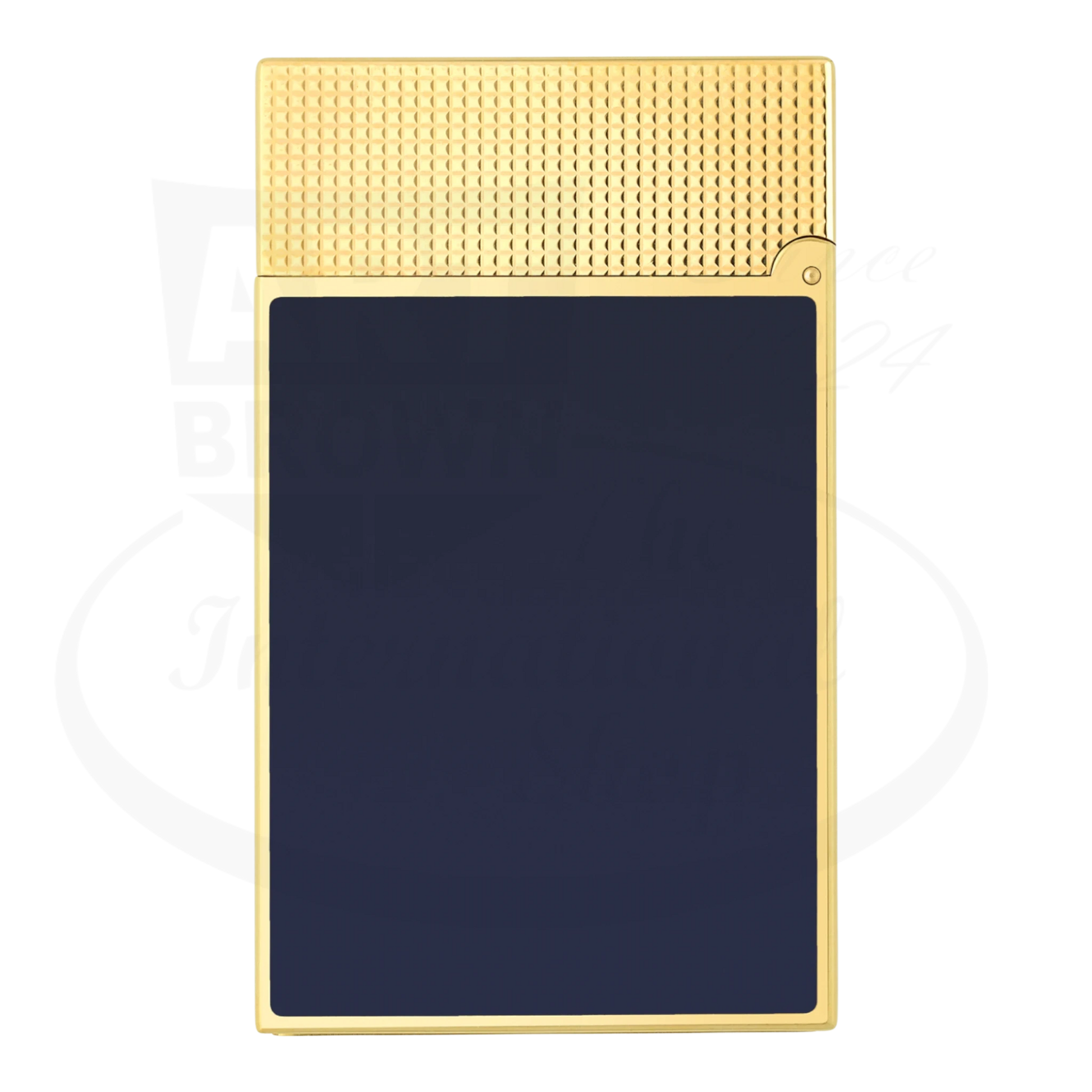 S.T. Dupont Ligne 2 Perfect Cling Blue Lacquer and Gold C16457 gold and blue lacquer lighter with guilloche pattern