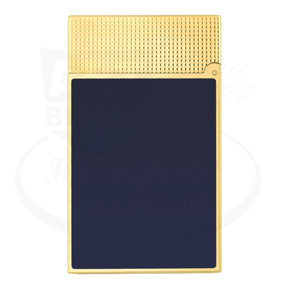 S.T. Dupont Ligne 2 Perfect Cling Blue Lacquer and Gold C16457 gold and blue lacquer lighter with guilloche pattern