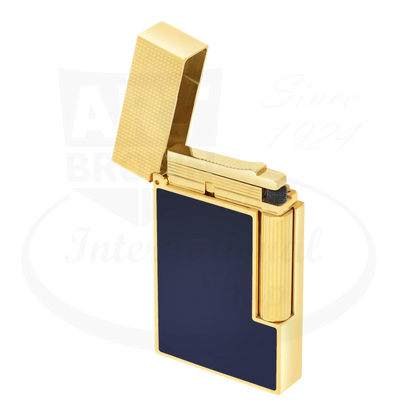 S.T. Dupont Ligne 2 Perfect Cling Blue Lacquer and Gold C16457 gold lighter with blue lacquer and guilloche texture open