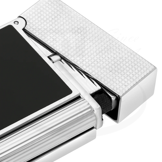 S.T. Dupont Ligne 2 Perfect Cling Microdiamond Head Matte Black with Palladium lighter C16602, brass, silver and black finish, compact design