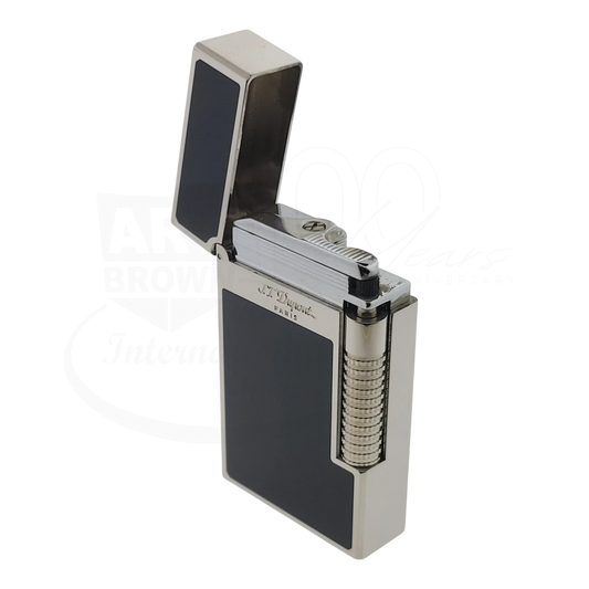 S.T. Dupont Le Grand Perfect ping with black lacquer and palladium, lid opened, seen from front