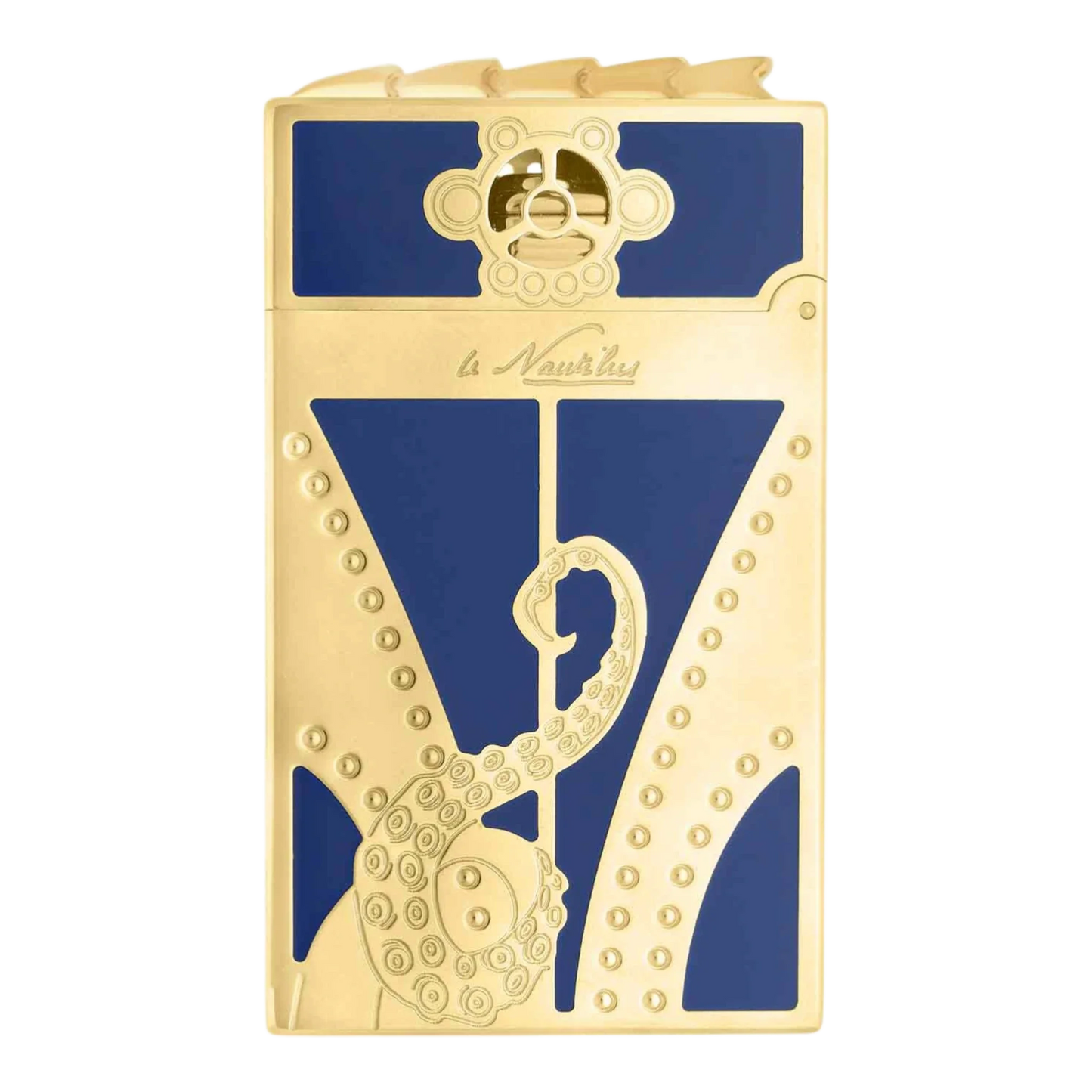 S.T. Dupont Limited Edition 20,000 Leagues Under the Sea, Blue Gulf Stream Smoking Set, C23050 close-up with gold tentacle design square shot