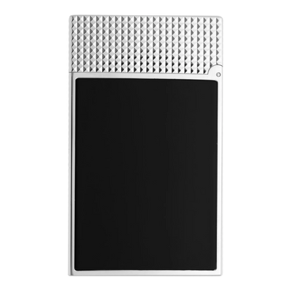 S.T. Dupont New Le Grand Black Lacquered Diamond Head Lighter silver textured top with smooth black lacquer front square view
