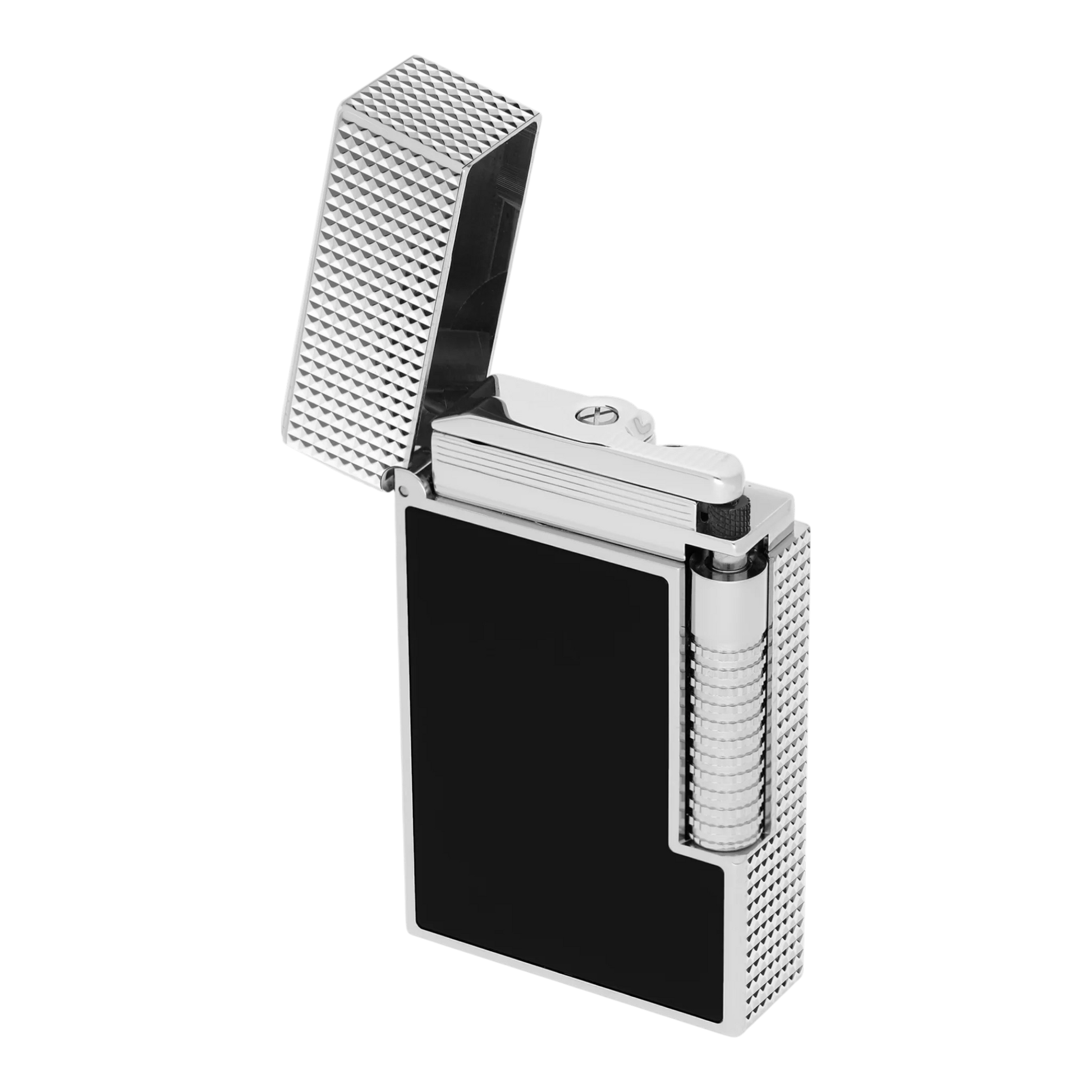 S.T. Dupont New Le Grand Black Lacquered Diamond Head Lighter silver textured metal with black lacquer square angle gallery 10