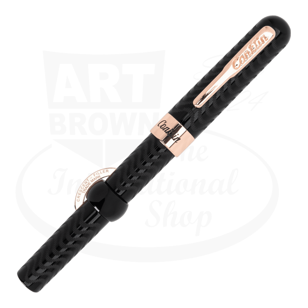 Conklin Mark Twain Crescent Filler Fountain Pen CK71138 black resin with rose gold trim and crescent filling system