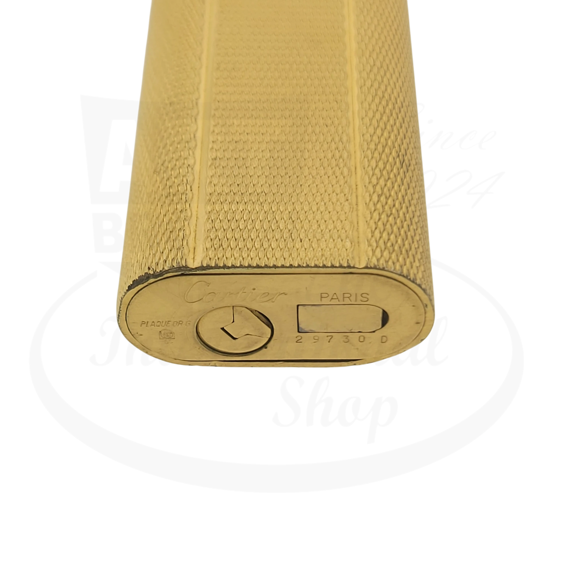 Cartier Gold Barley Grain Lighter Cartier-10 vintage gold textured metal lighter with engraved Paris and serial number 29730.0