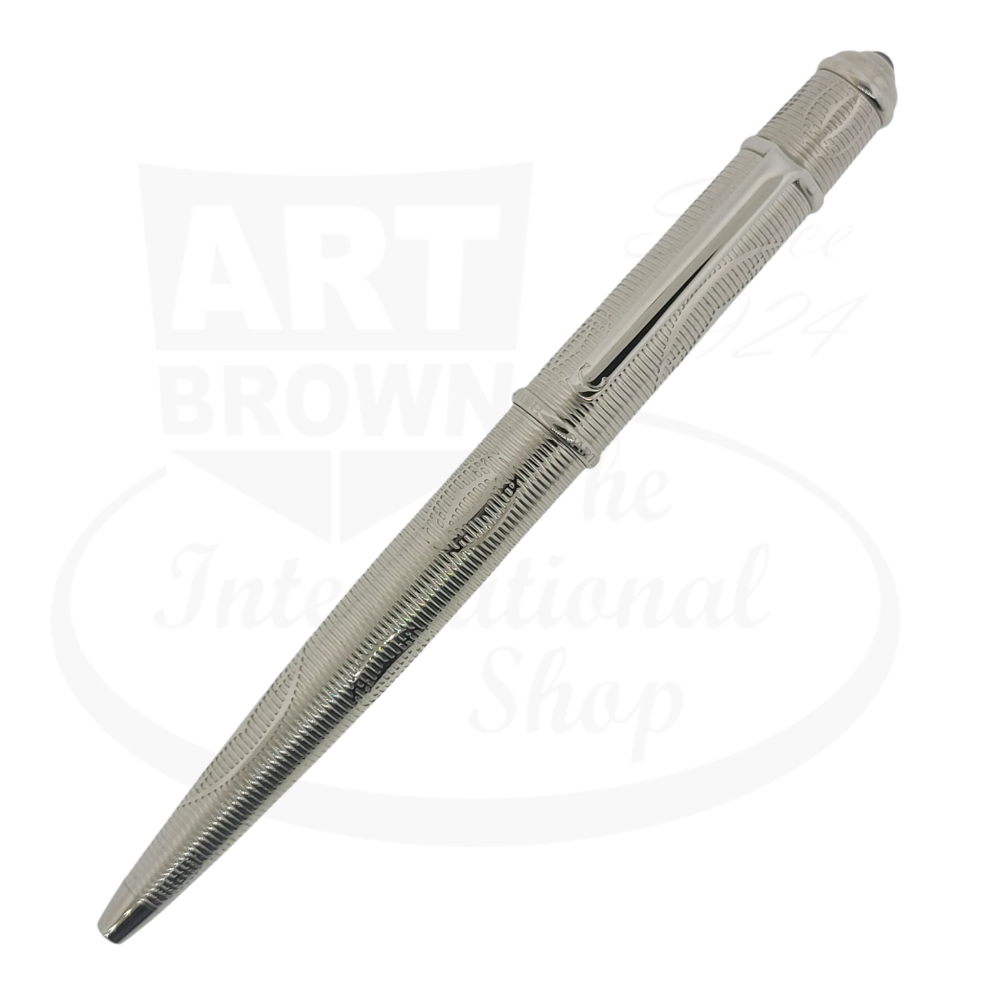 Cartier Diabolo Platinum Double-C Ballpoint Pen, Cartier-9, platinum finish, engraved double-C, blue resin cabochon cap