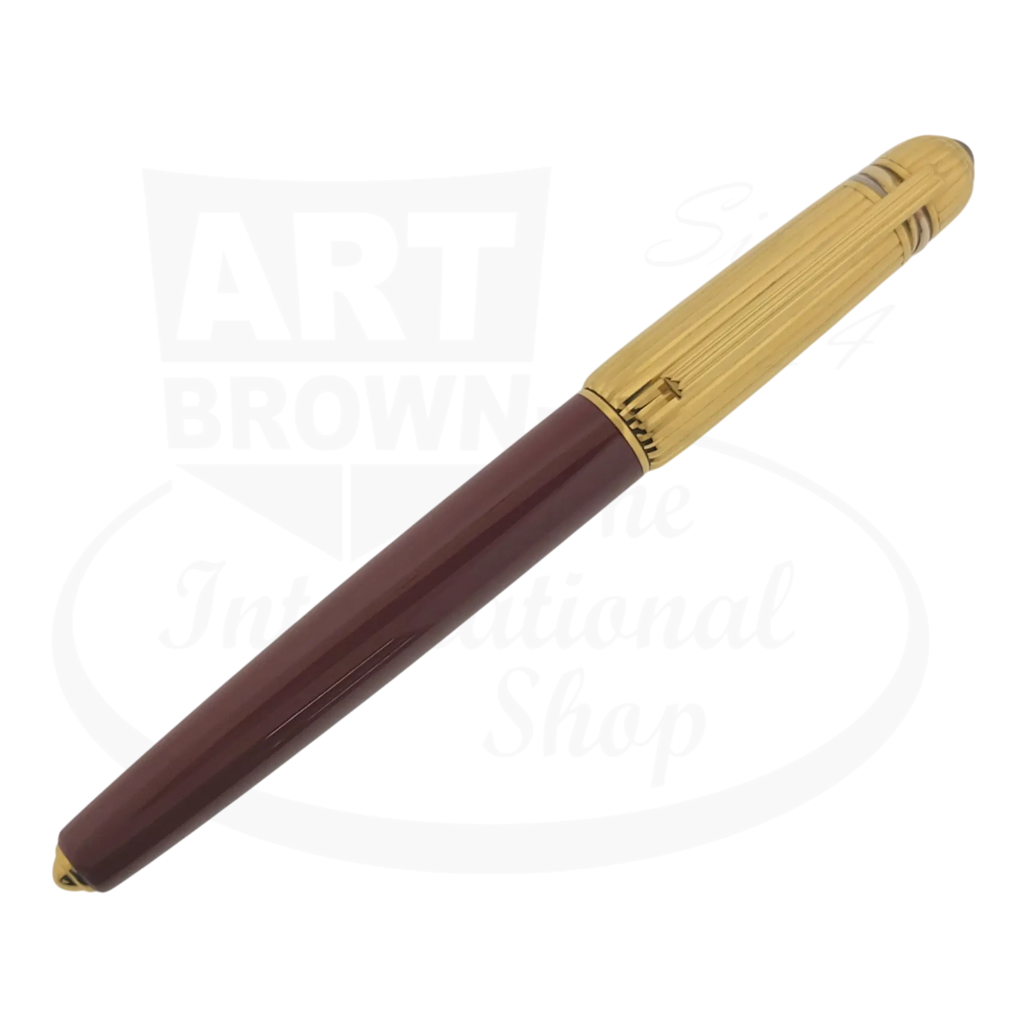 Cartier Pasha Ruby Rollerball Pen Preowned gold-plated cap with ribbed design and deep red resin barrel