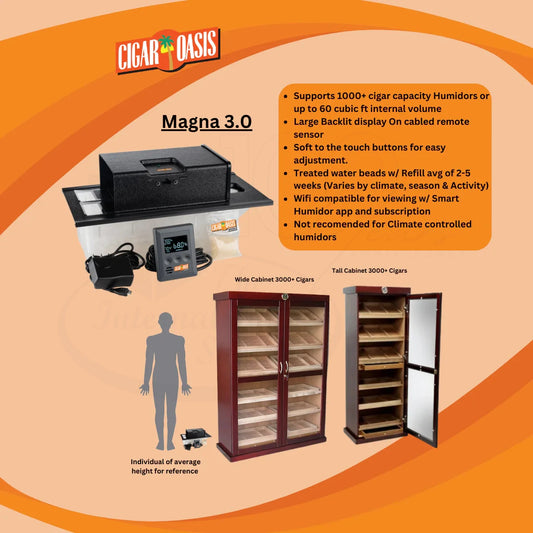 Cigar Oasis Magna 3.0 electronic humidifier with digital remote, black plastic, supports large humidor capacity