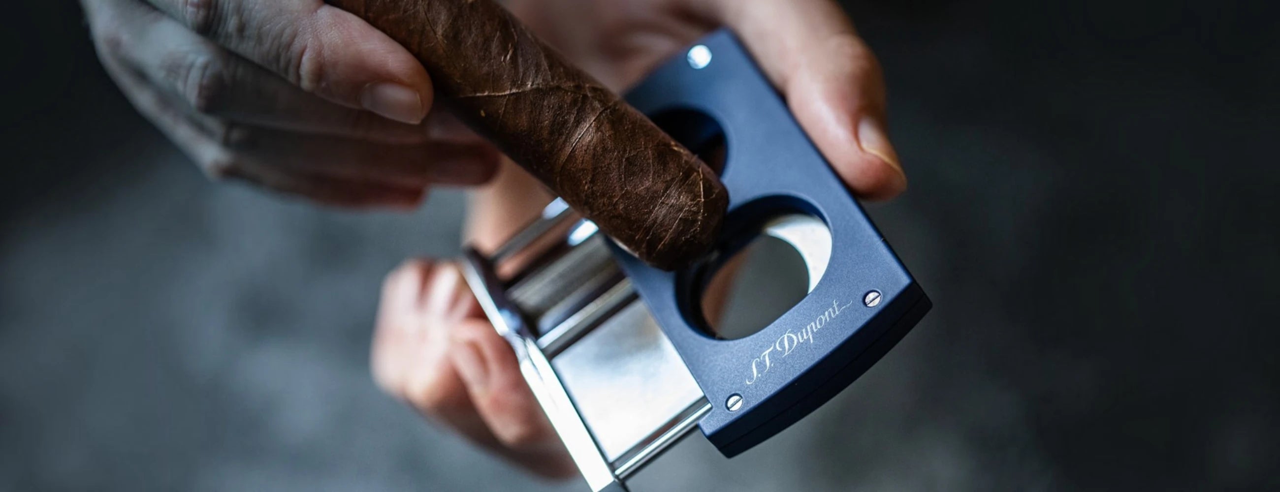 S.T. Dupont double blade cigar cutter in matte blue