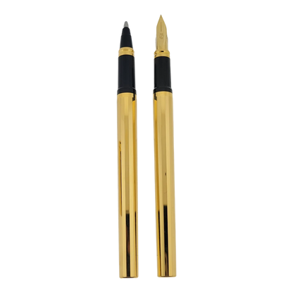 Vintage S.T. Dupont Classique Gold Hexagonal Rollerball & Fountain Pen Set