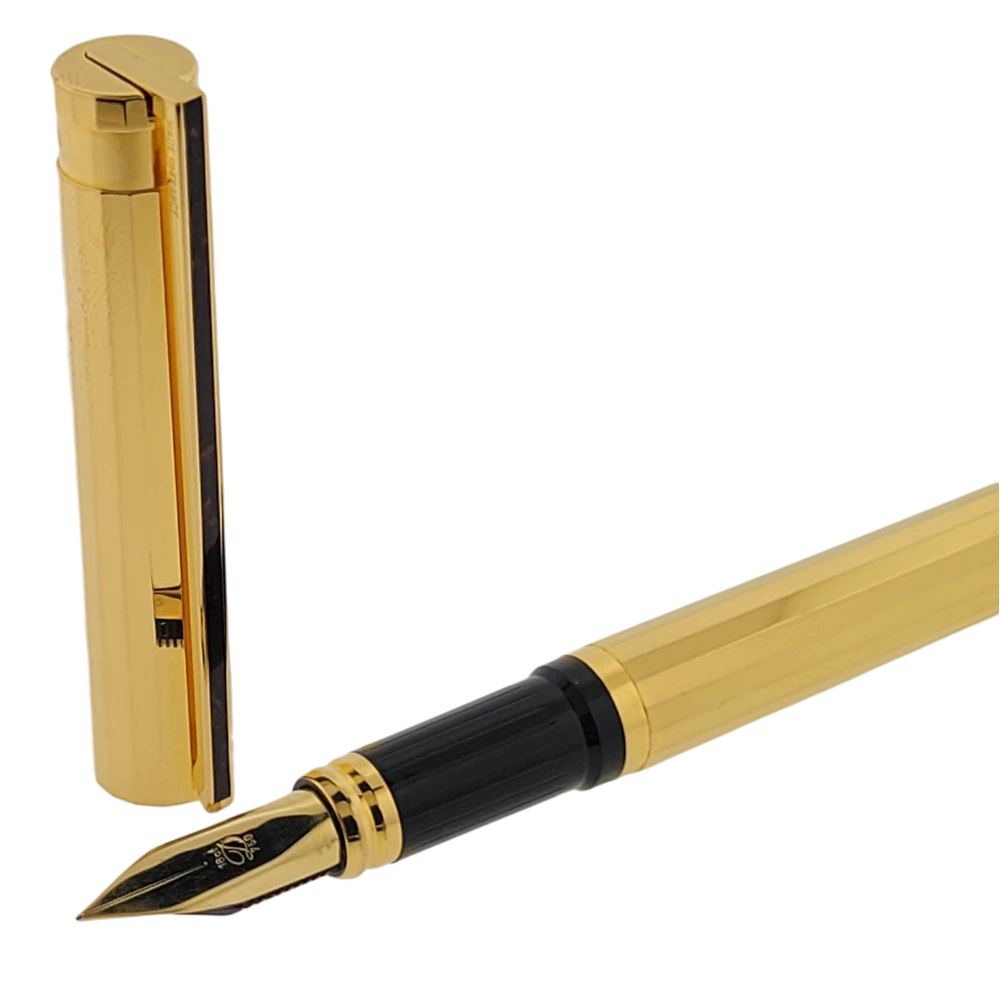 Vintage S.T. Dupont Classique Gold Hexagonal Rollerball & Fountain Pen Set