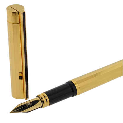 Vintage S.T. Dupont Classique Gold Hexagonal Rollerball & Fountain Pen Set