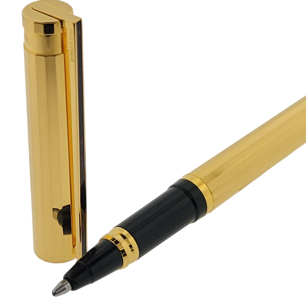 Vintage S.T. Dupont Classique Gold Hexagonal Rollerball & Fountain Pen Set