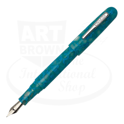 Conklin All American Turquoise Serenity Fountain Pen CK76162 European resin turquoise and white marbled body with silver clip and nib