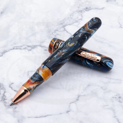 Conklin 1898 Misto Orange Rollerball Pen CK73278 marbled resin in orange and blue with rose gold trim and clip