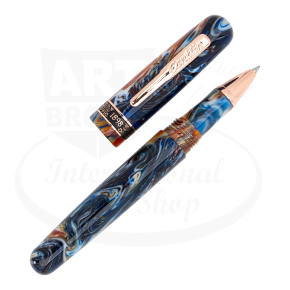 Conklin 1898 Misto Orange Rollerball Pen CK73278 marbled resin with orange blue hues and rose gold trim