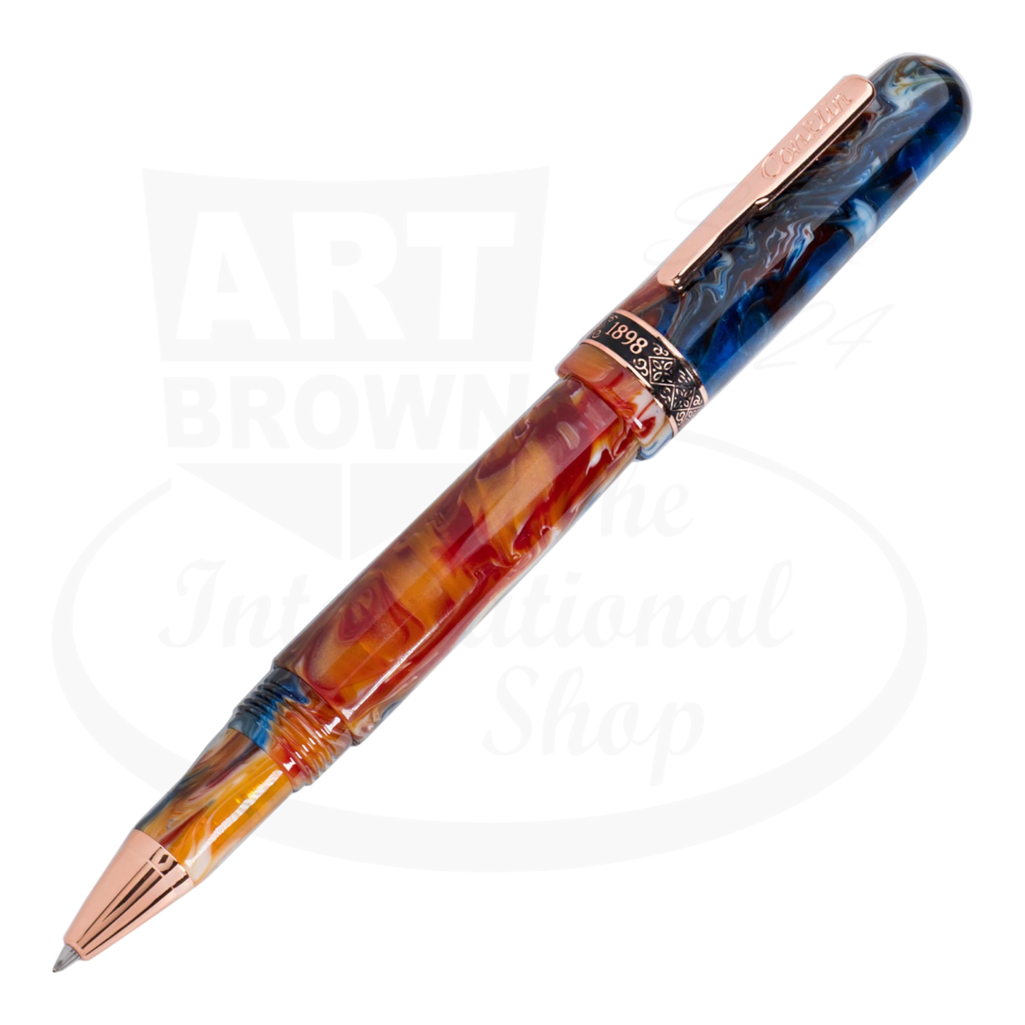 Conklin 1898 Misto Orange Rollerball Pen CK73278 marbled resin orange and blue with rose gold trim sleek design