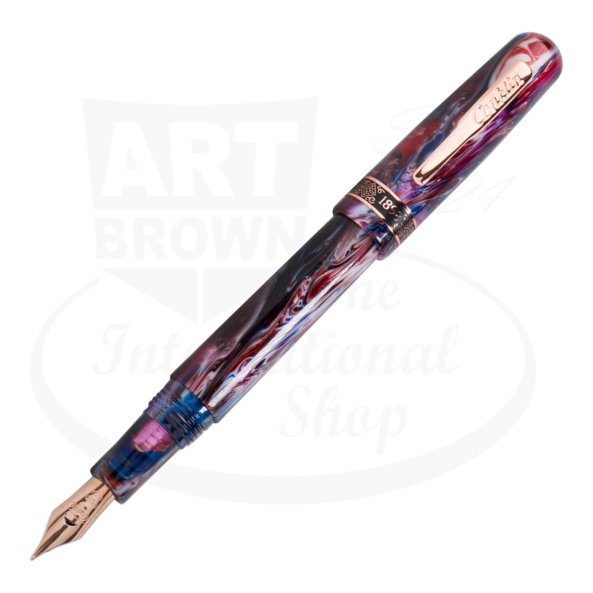 Conklin 1898 Misto Purple CK73293 resin fountain pen with violet marbled finish and rose gold accents medium nib