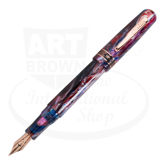 Conklin 1898 Misto Purple CK73293 resin fountain pen with violet marbled finish and rose gold accents medium nib