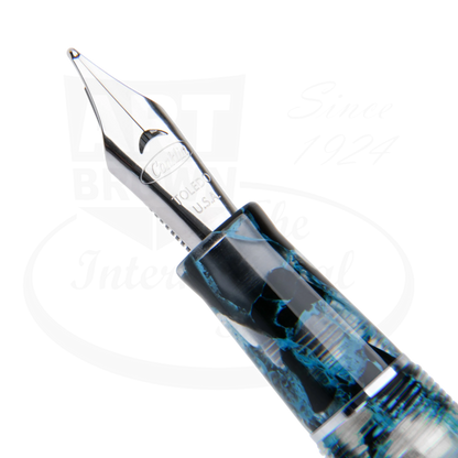 Conklin Mark Twain Crescent Filler CK76243 resin fountain pen with blue marbled pattern and stainless steel nib