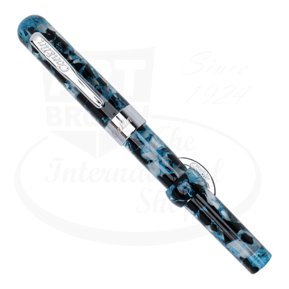 Conklin Mark Twain Crescent Filler CK76243 acrylic blue and black marbled fountain pen with chrome trim