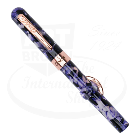 Conklin Mark Twain Crescent Filler CK76233 resin purple fusion fountain pen with rose gold clip and trim