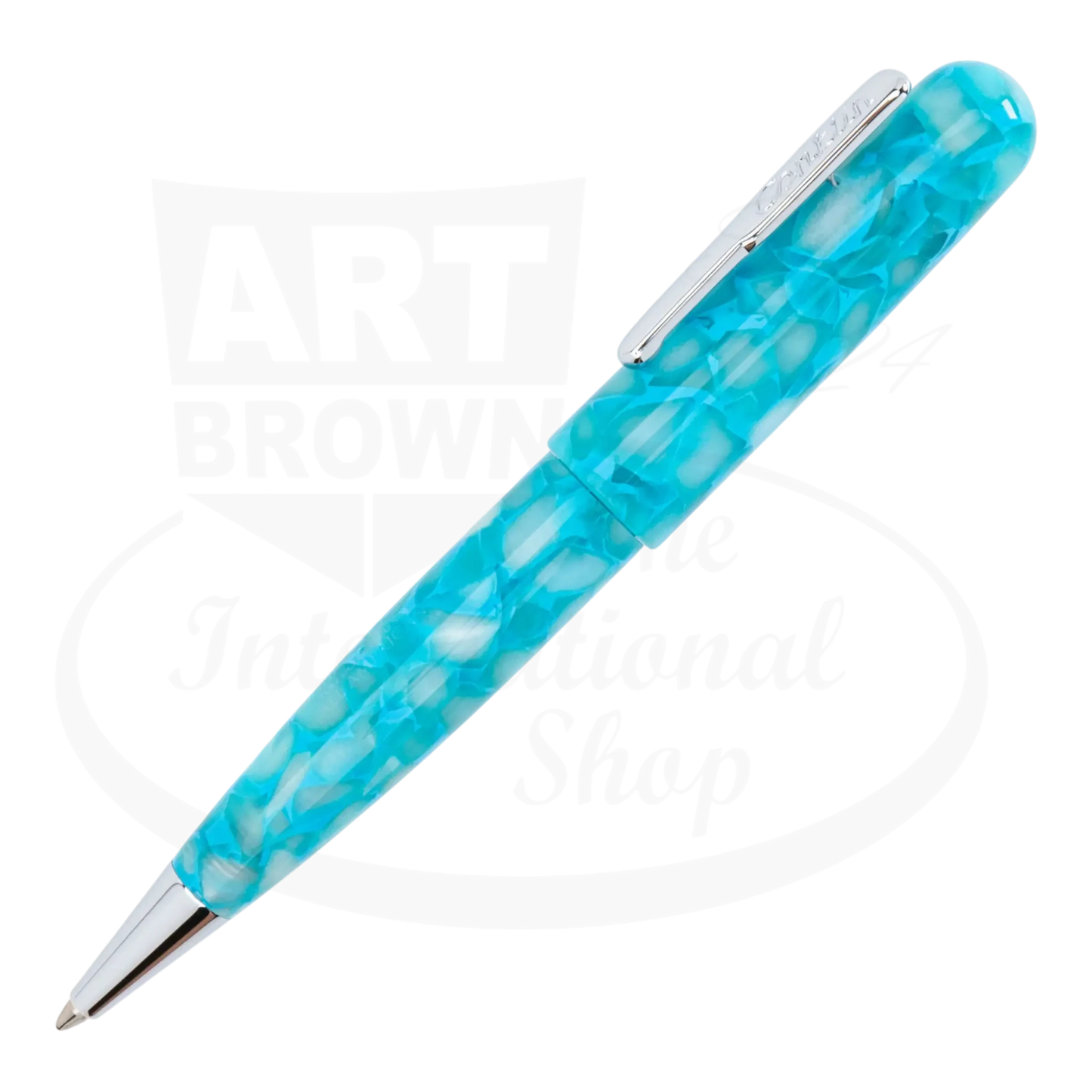 Conklin All American CK76165 ballpoint pen with marbled turquoise resin body and silver metal accents