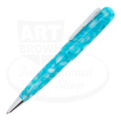 Conklin All American CK76165 ballpoint pen with marbled turquoise resin body and silver metal accents