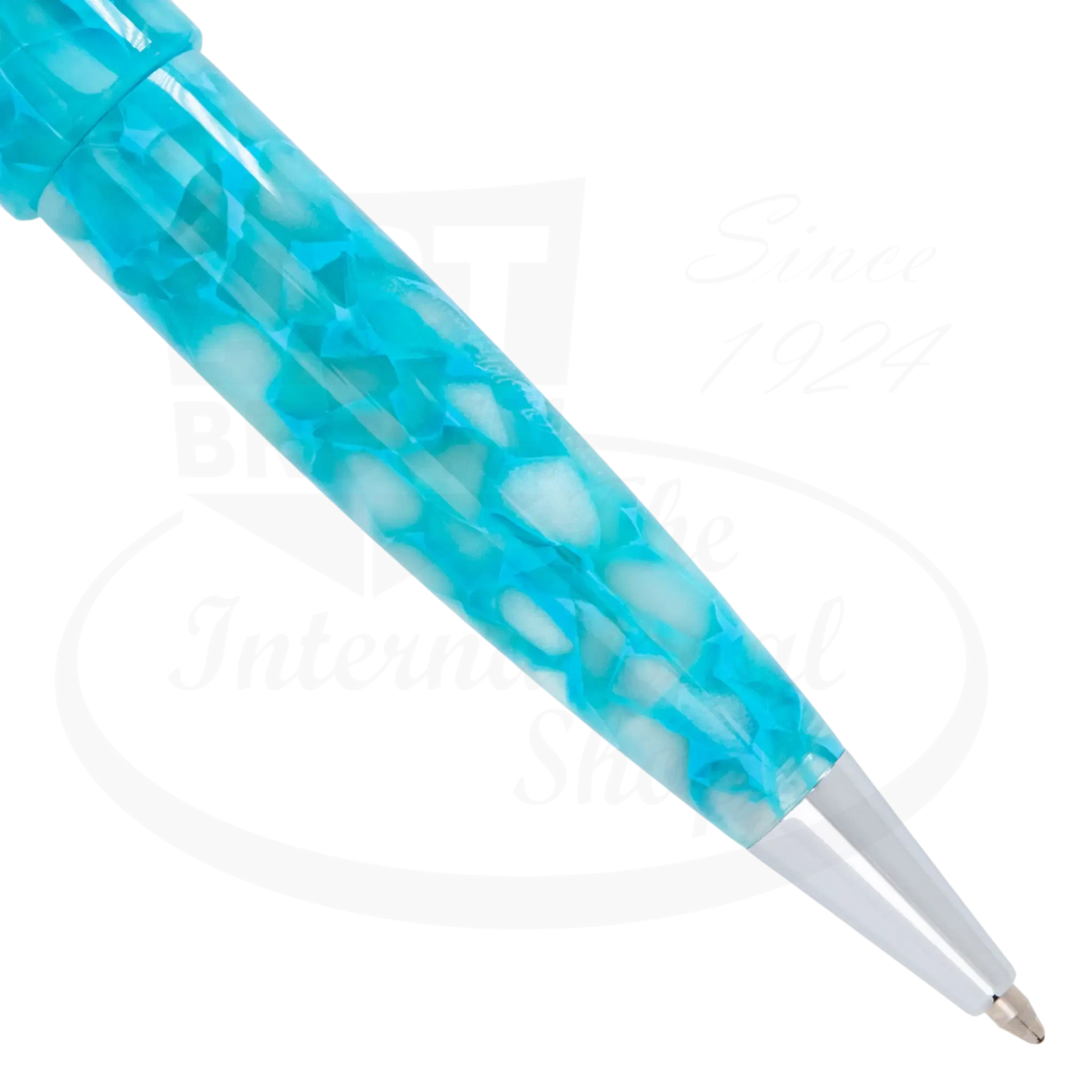 Conklin All American Turquoise Serenity CK76165 European resin ballpoint pen with marbled turquoise body and silver tip visible