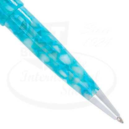 Conklin All American Turquoise Serenity CK76165 European resin ballpoint pen with marbled turquoise body and silver tip visible