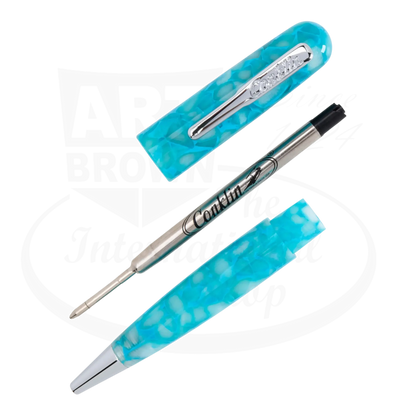 Conklin All American CK76165 European resin turquoise marbled ballpoint pen with silver clip separated parts